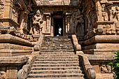 The great Chola temples of Tamil Nadu - The Brihadisvara temple of Gangaikondacholapuram. The  flights of steps to the sanctuary entrance flanked by guardian figures. 